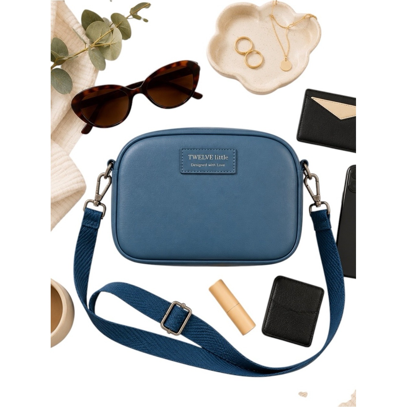 Twelve Little Companion Crossbody Blue Vegan Leather Diaper Bag Purse In Guc
